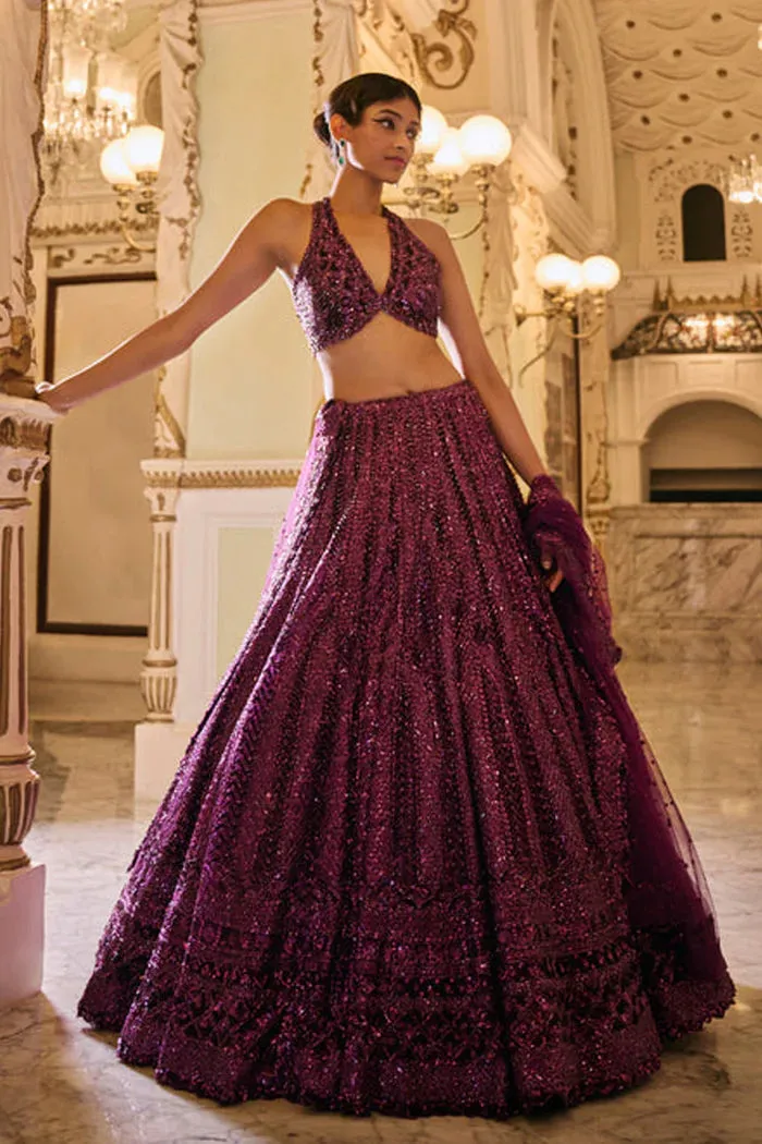 Burgundy Sequin Lehenga Set