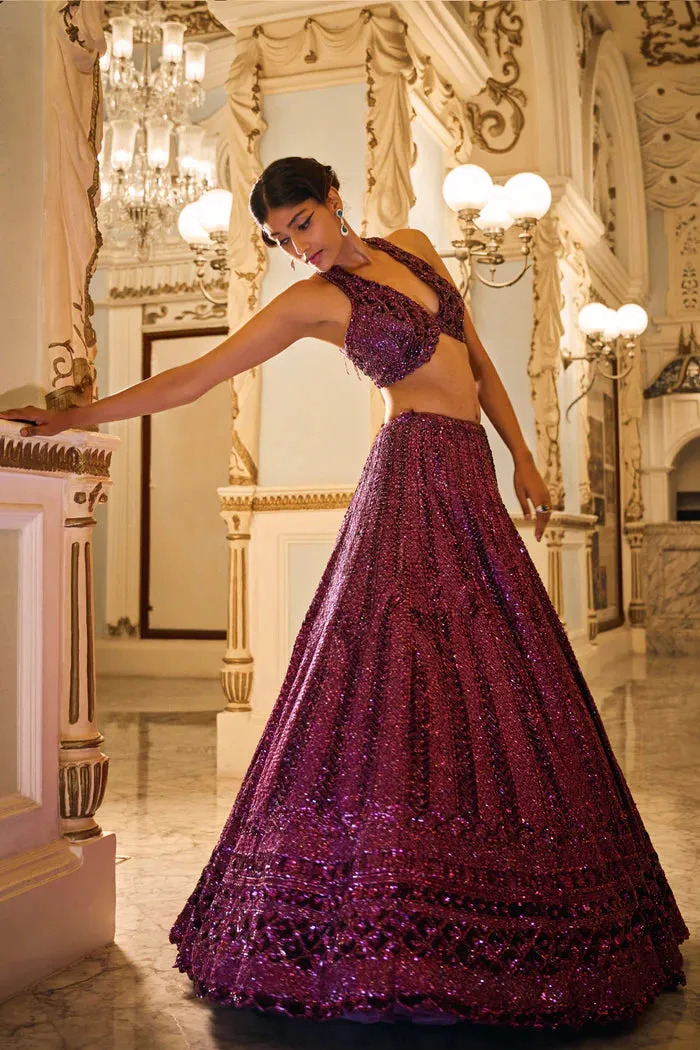Burgundy Sequin Lehenga Set