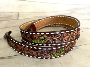 Cactus Tooled White Buckstitch Handbag Strap