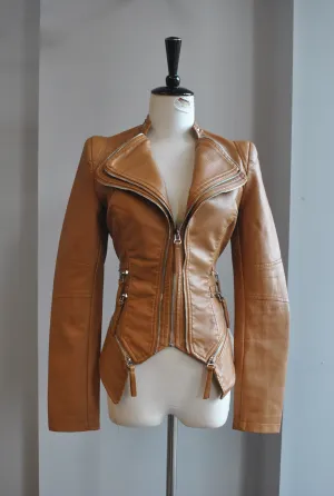 CARAMEL FAUX LEATHERR JACKET