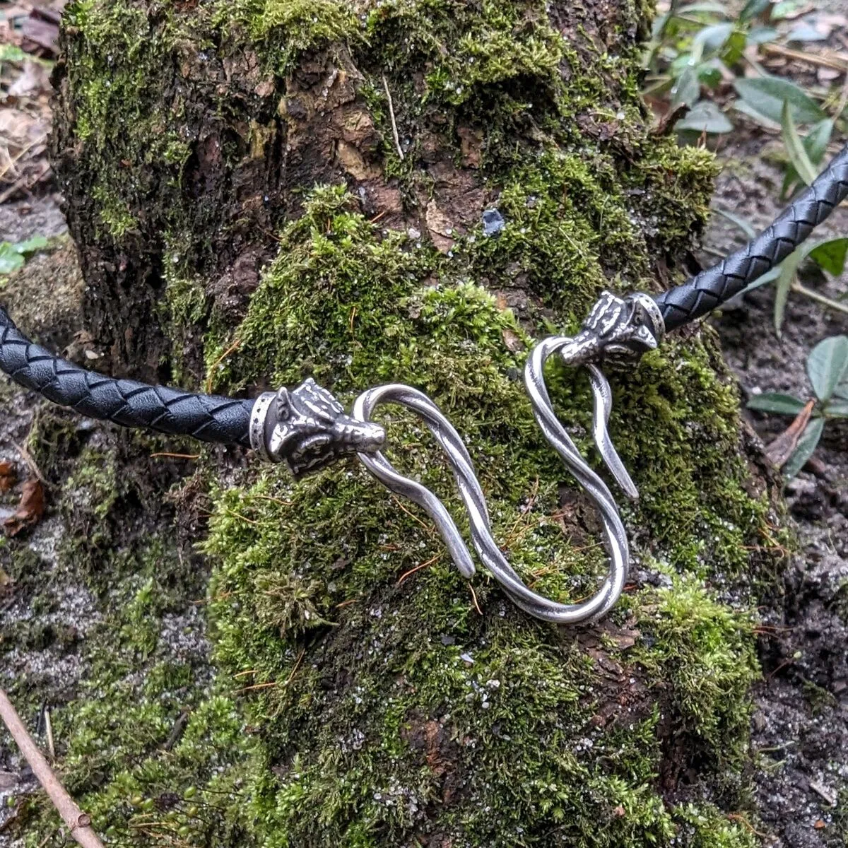 Celtic Fox leather necklace with Silver clasps