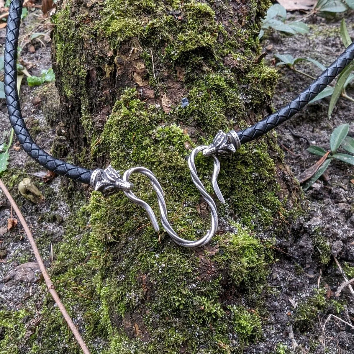 Celtic Fox leather necklace with Silver clasps