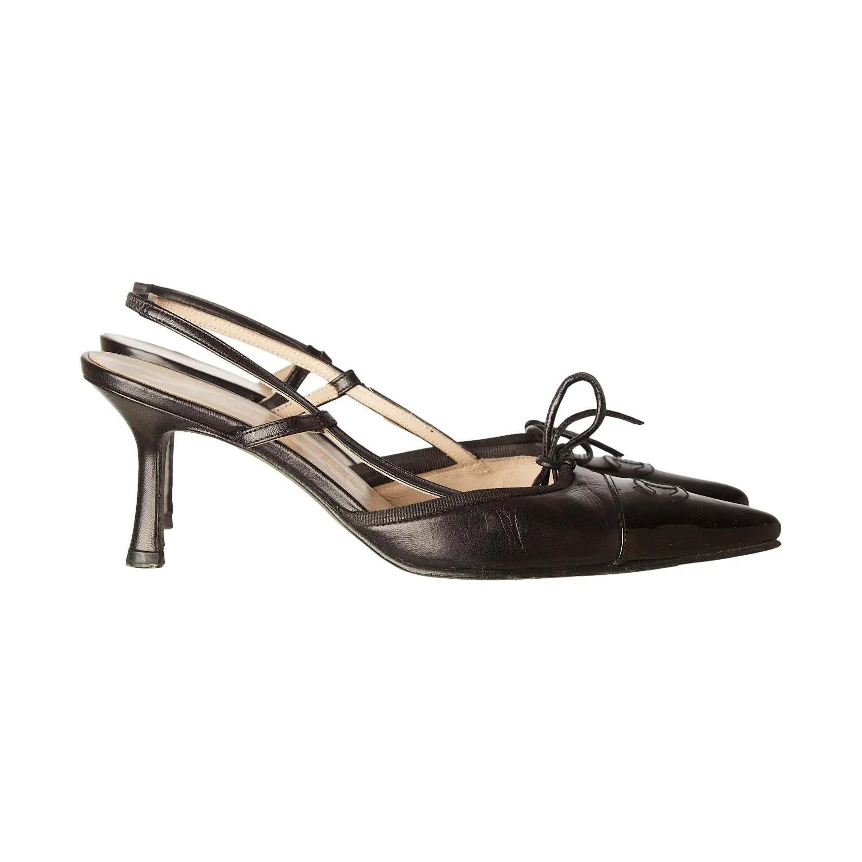 Chanel Black Logo Slingback Heels