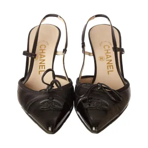 Chanel Black Logo Slingback Heels