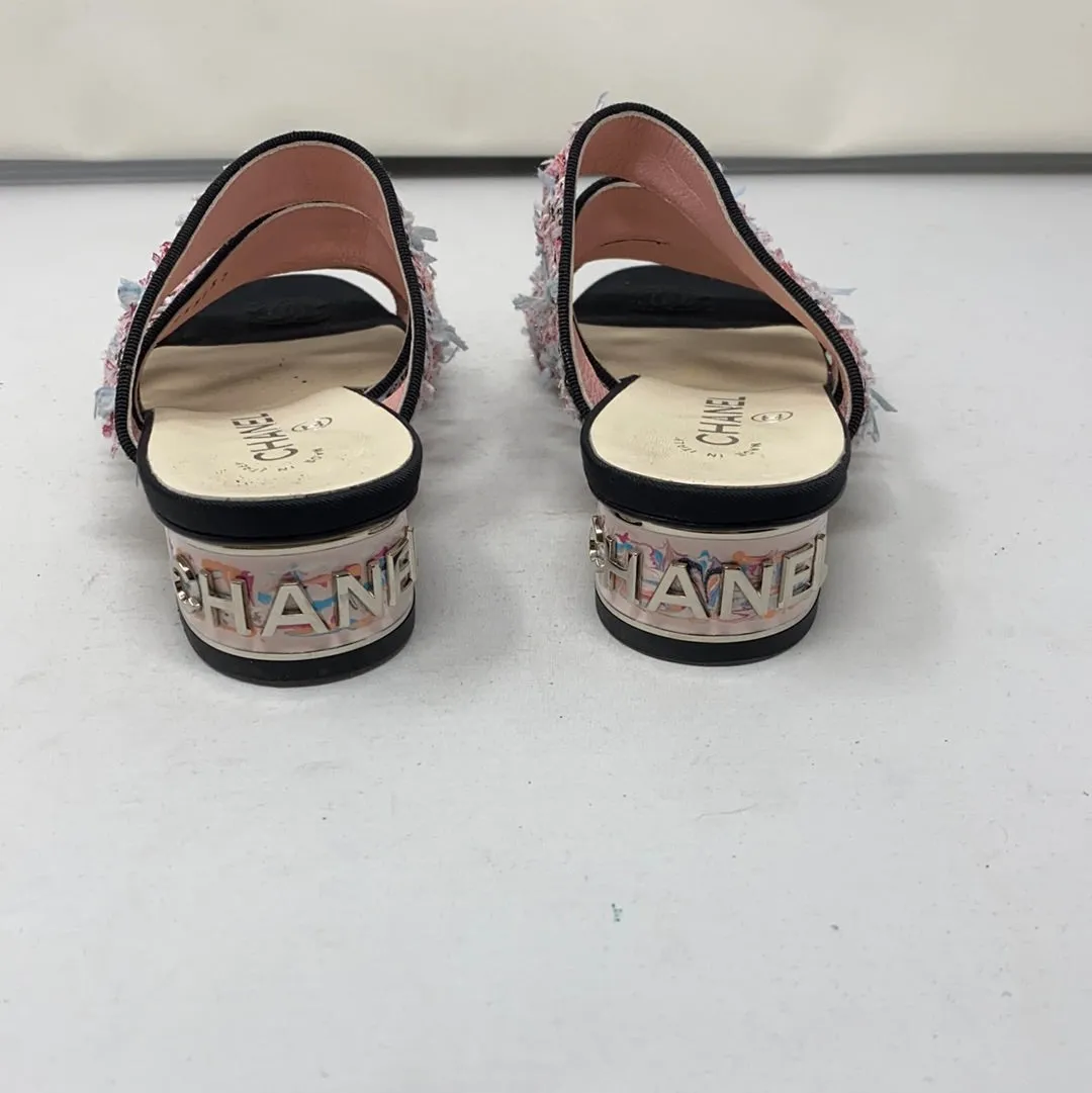 CHANEL Tweed Grosgrain Mule Sandal