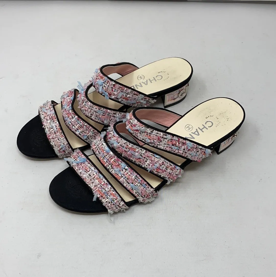 CHANEL Tweed Grosgrain Mule Sandal