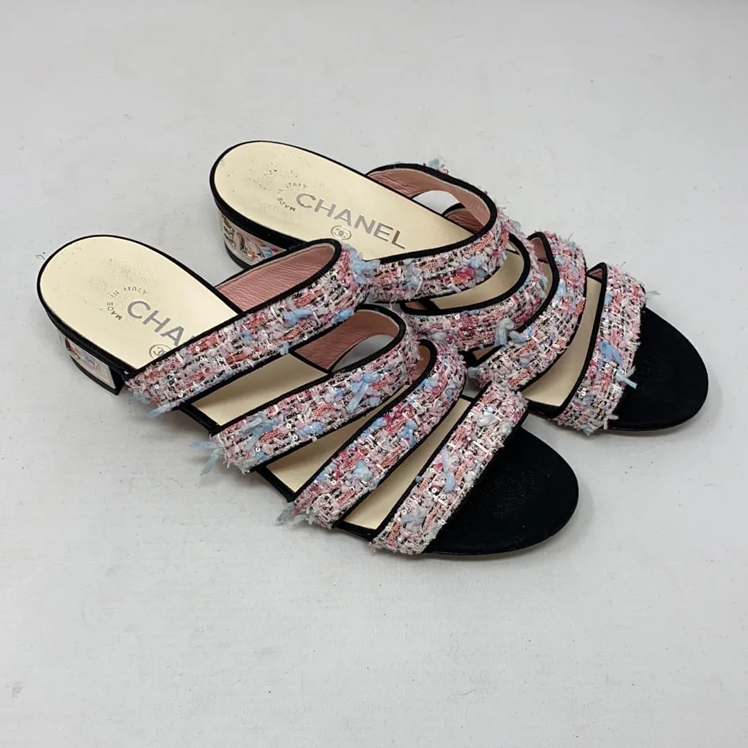 CHANEL Tweed Grosgrain Mule Sandal