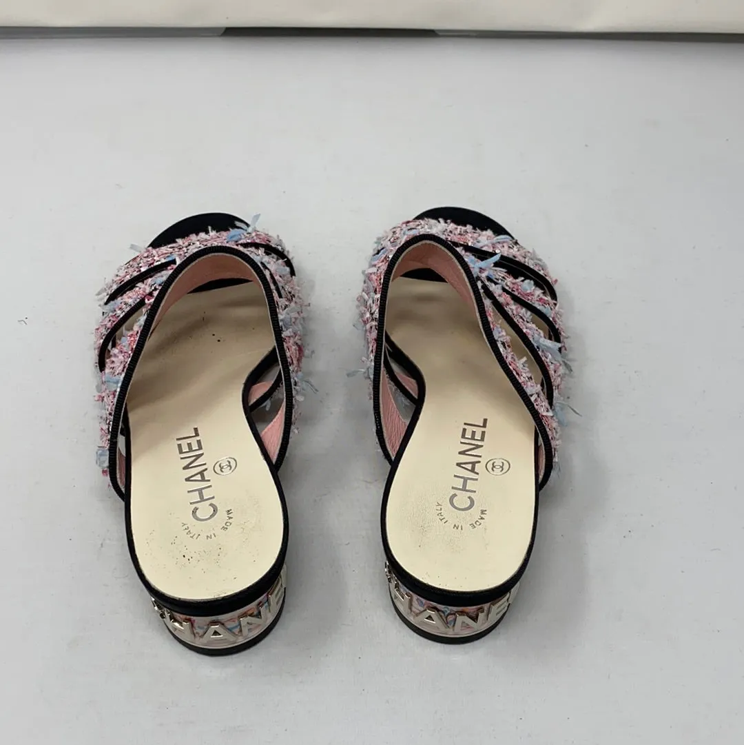 CHANEL Tweed Grosgrain Mule Sandal