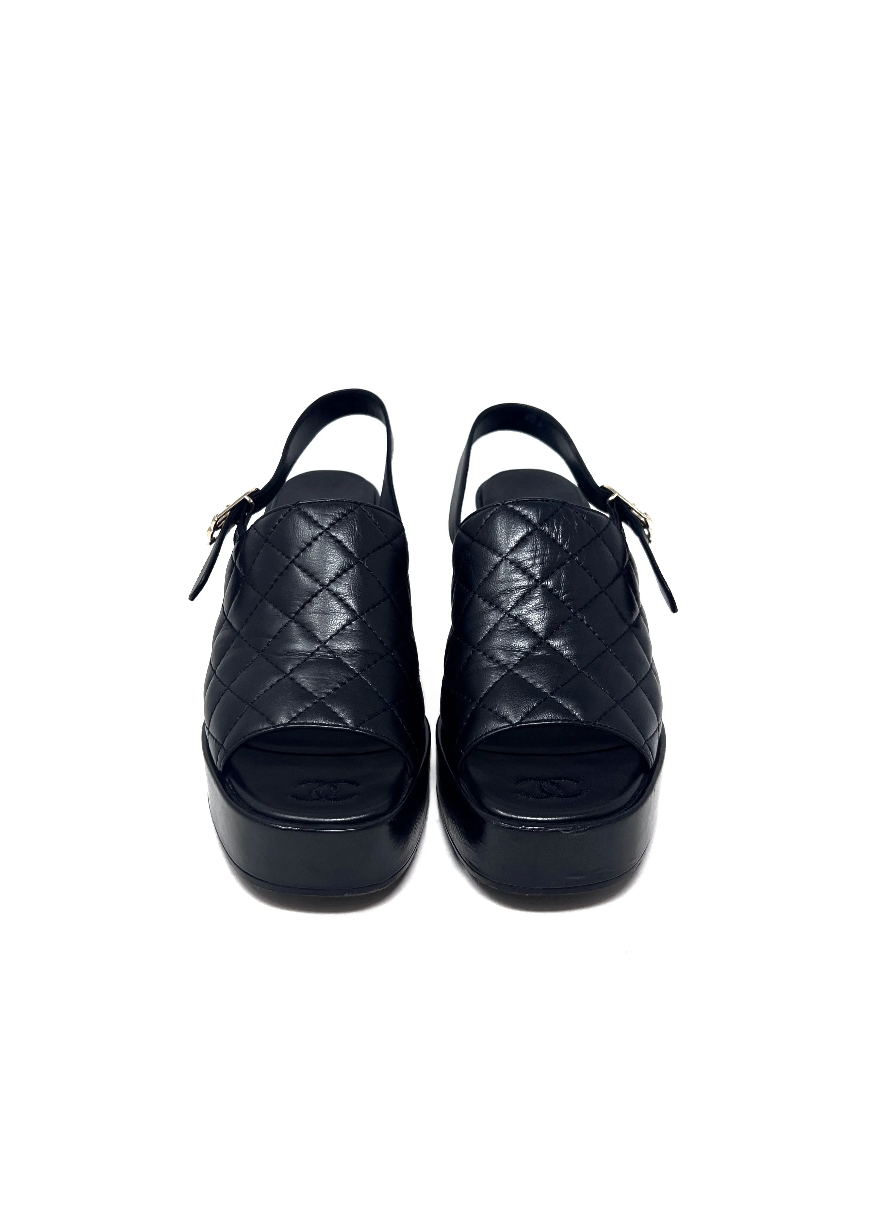 Chanel WB! '24P Quilted Lambskin Logo Buckle Slingback Platform Sandal