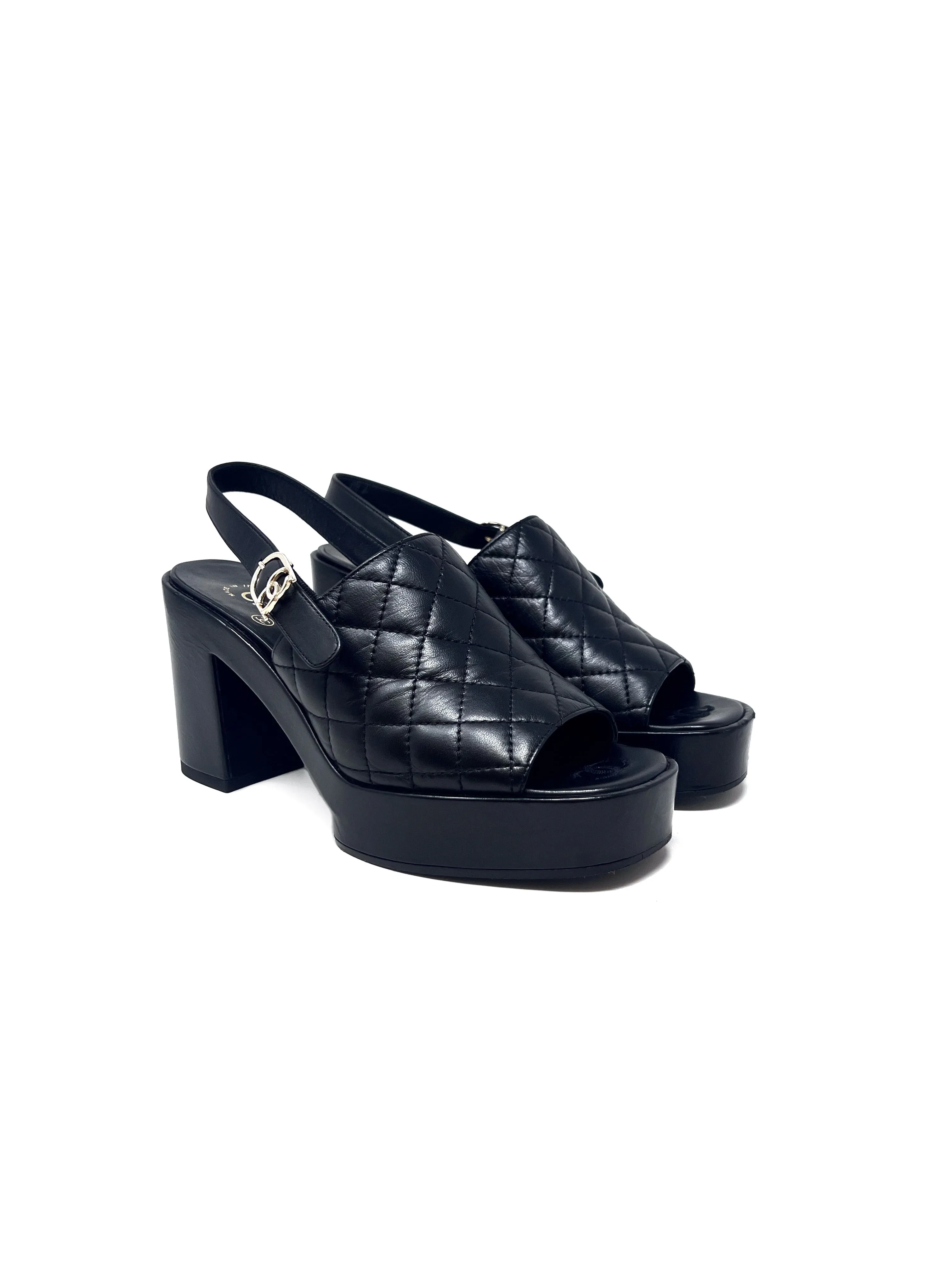 Chanel WB! '24P Quilted Lambskin Logo Buckle Slingback Platform Sandal