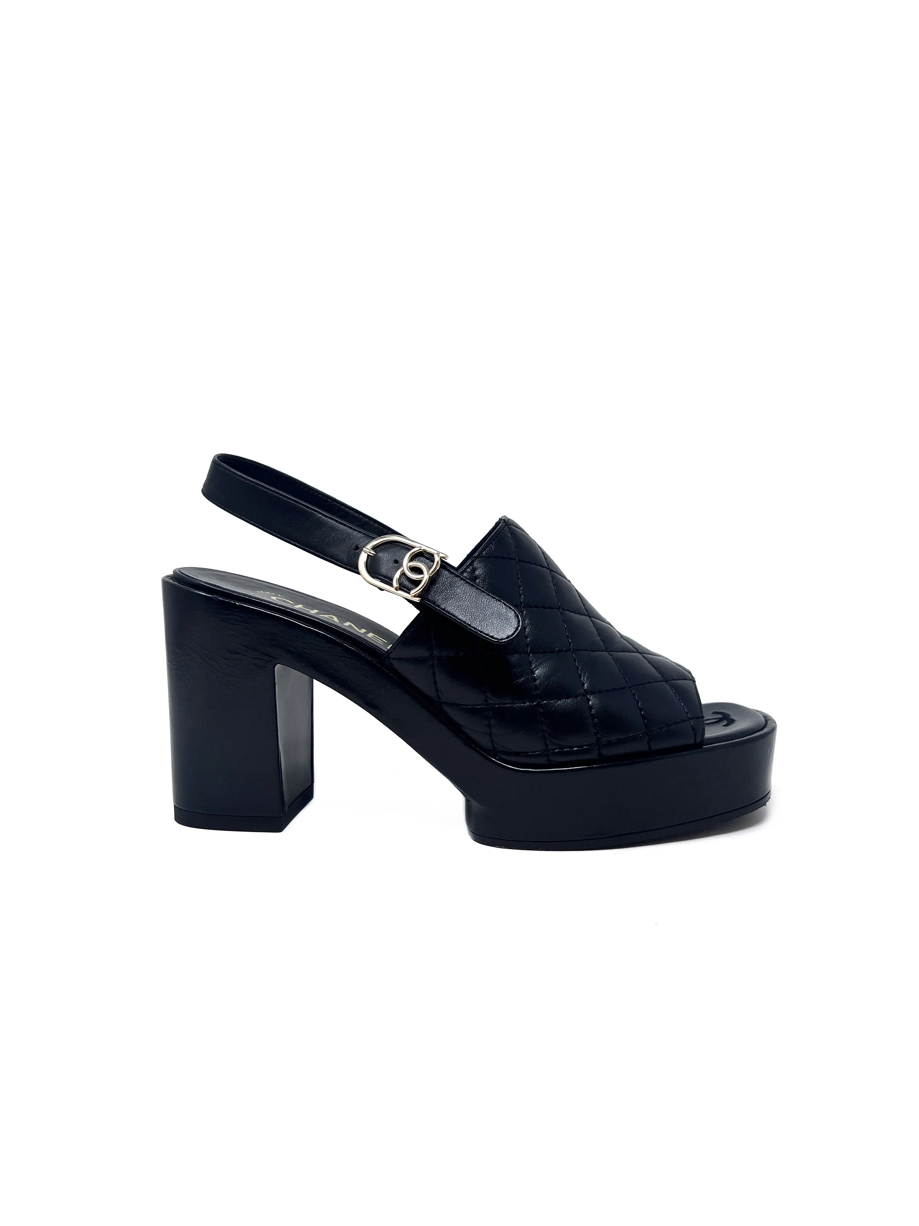 Chanel WB! '24P Quilted Lambskin Logo Buckle Slingback Platform Sandal