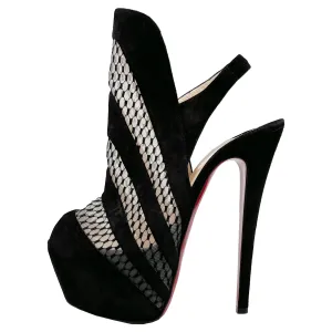 Christian Louboutin Guizi 160 Suede Mesh Netting Peep Toe Platform Heels Booties Size EU 38