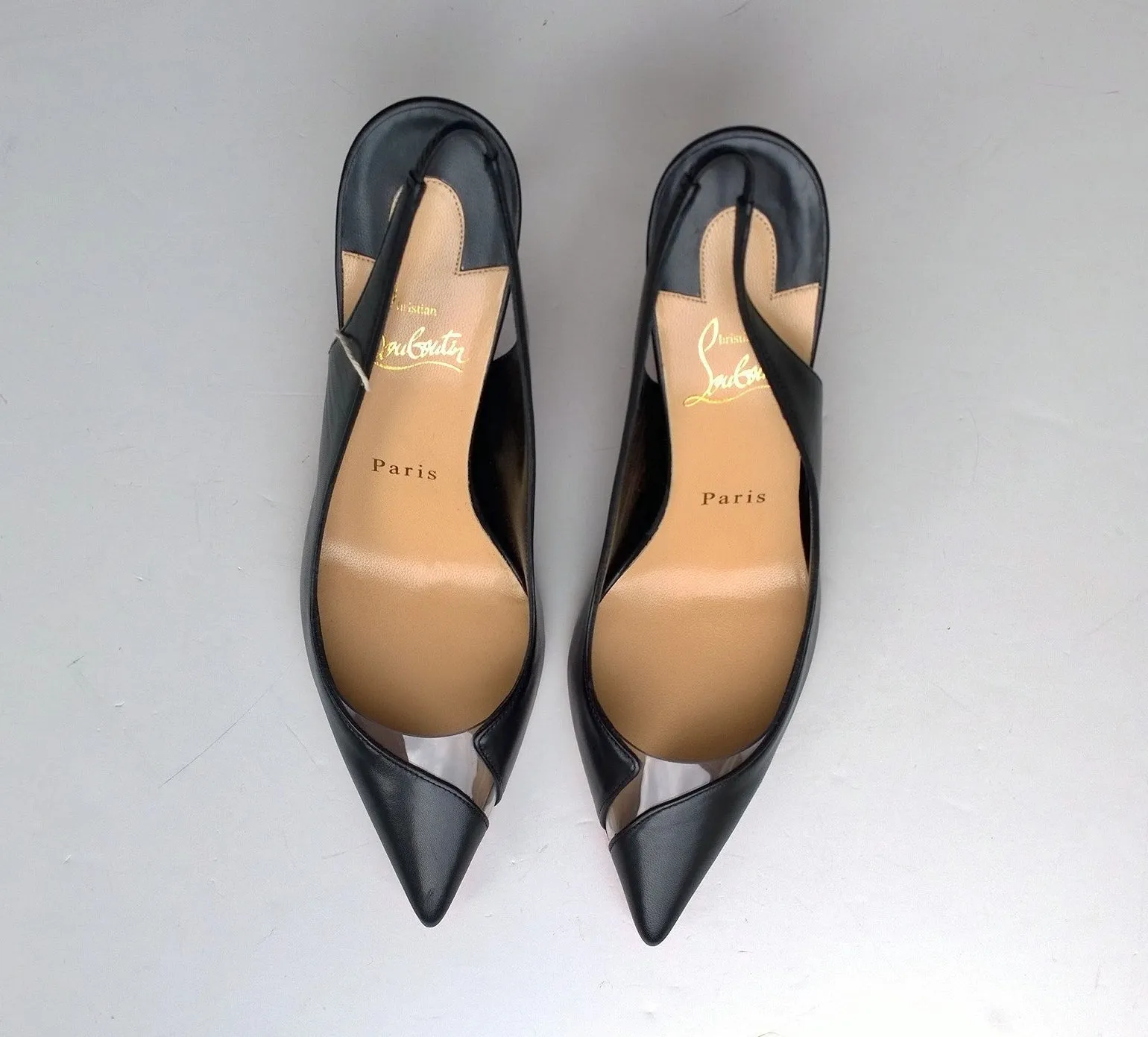 Christian Louboutin V Sling 85 Black Leather PVC Heels