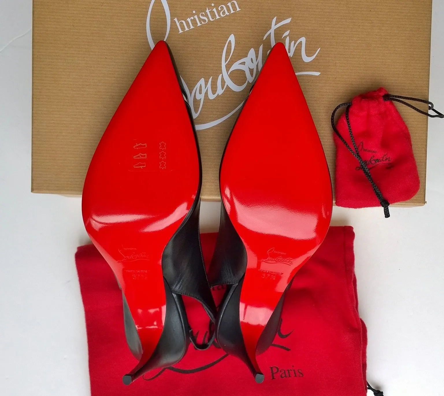 Christian Louboutin V Sling 85 Black Leather PVC Heels