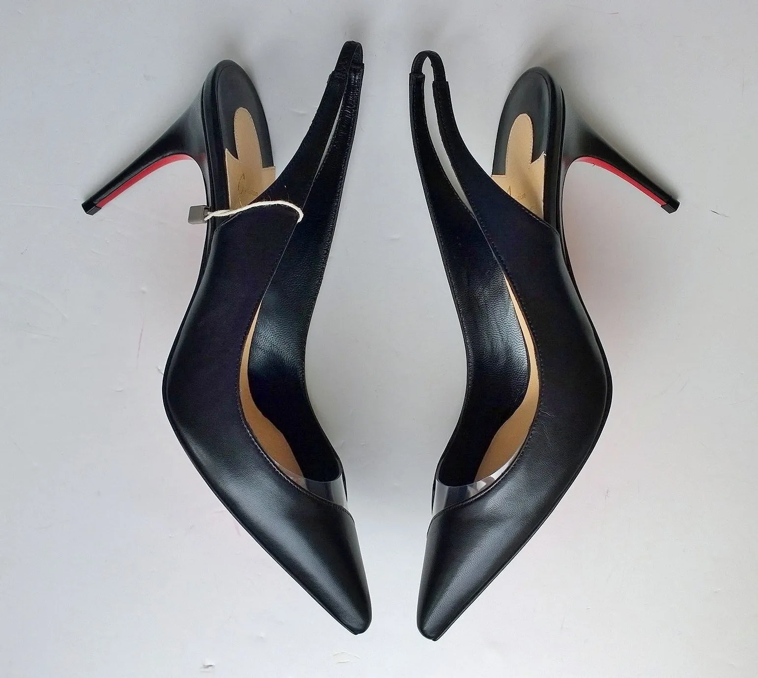 Christian Louboutin V Sling 85 Black Leather PVC Heels