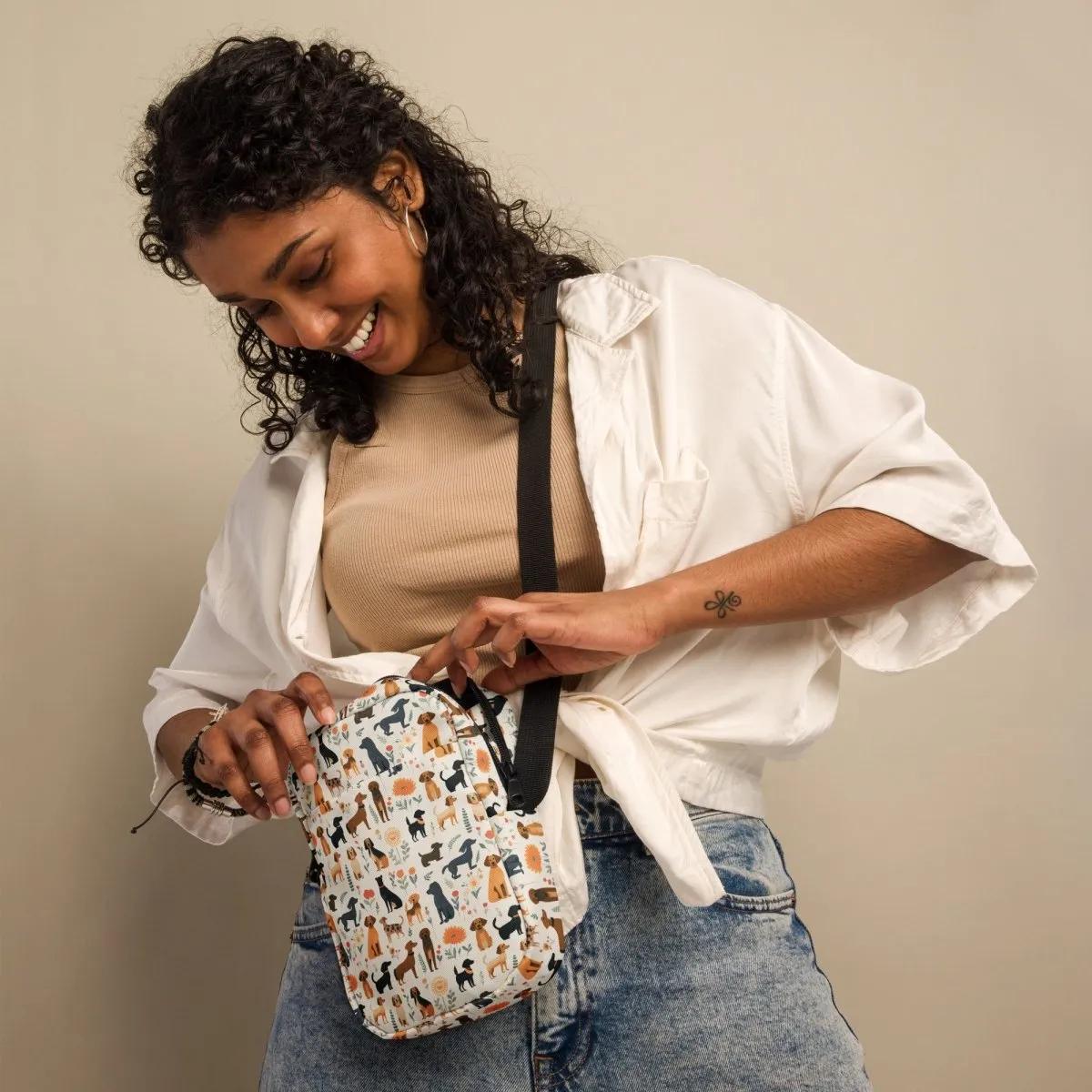 Cream Dogs Crossbody Bag