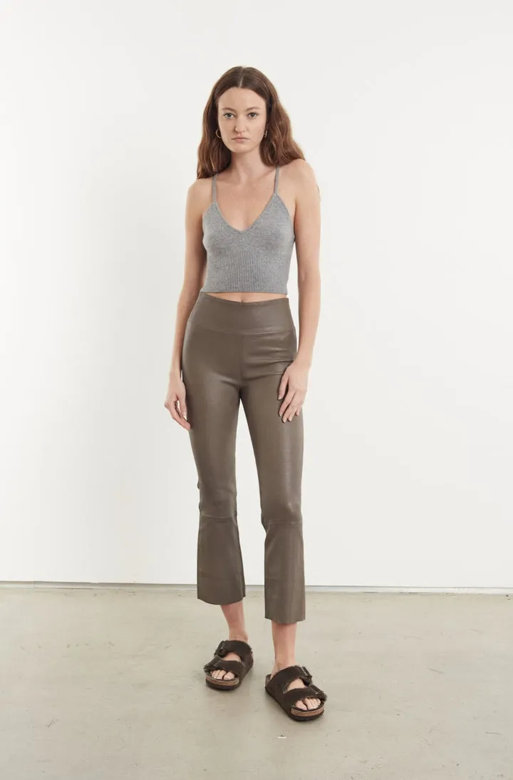 Cropped Flare Leather Leggings in Grey