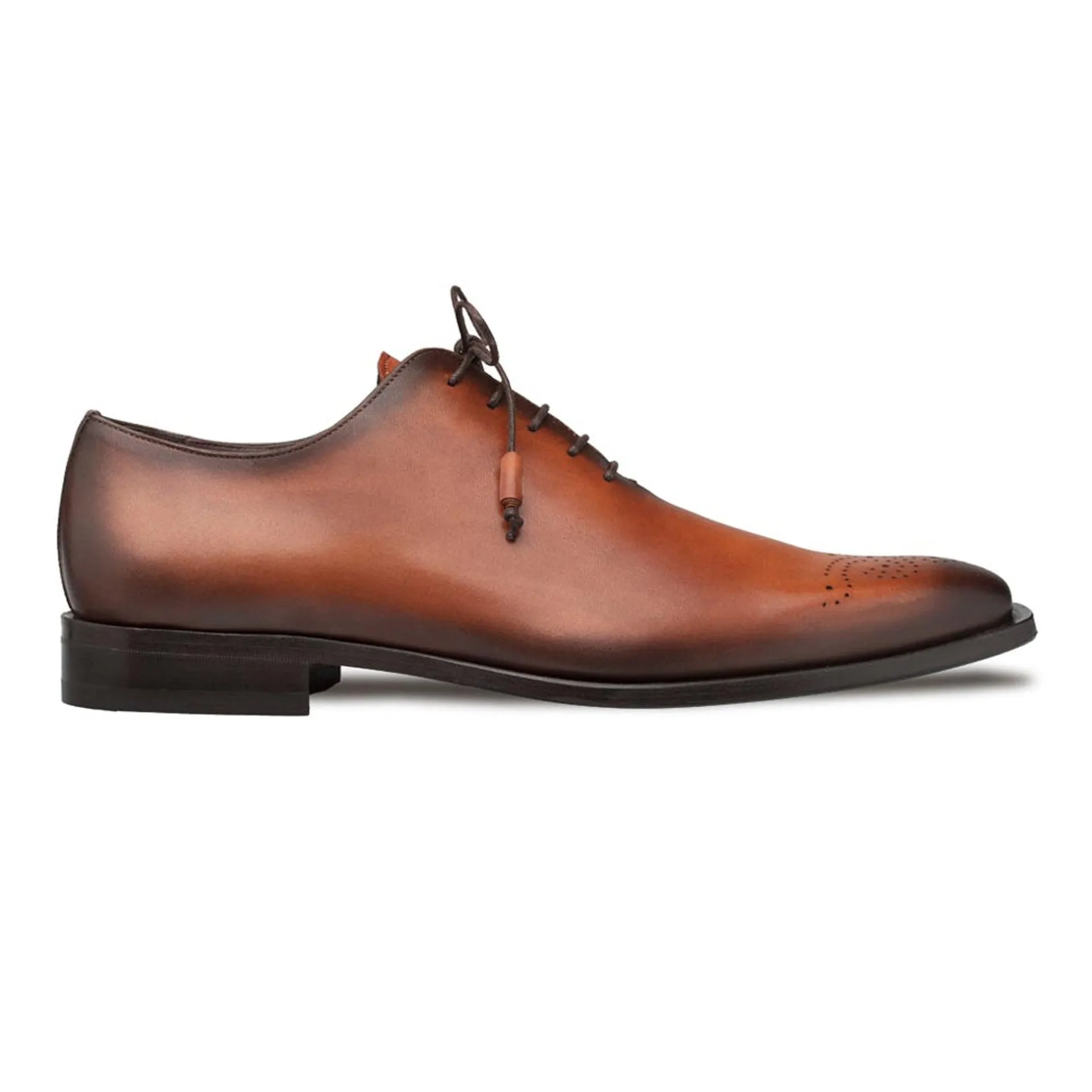 Cupula Patina Oxford Tan Leather Whole-Cut Calfskin Shoes By Mezlan Made In Spain Brand