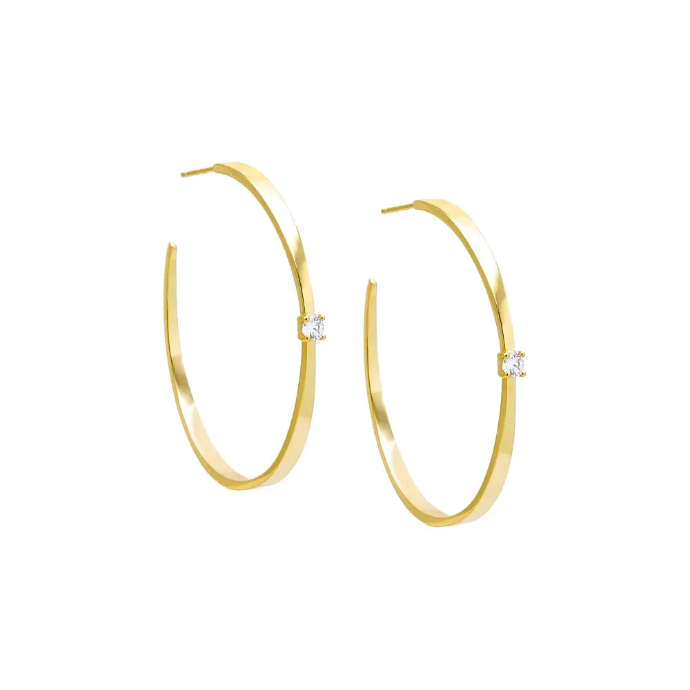 CZ Solitaire Open Hoop Earring