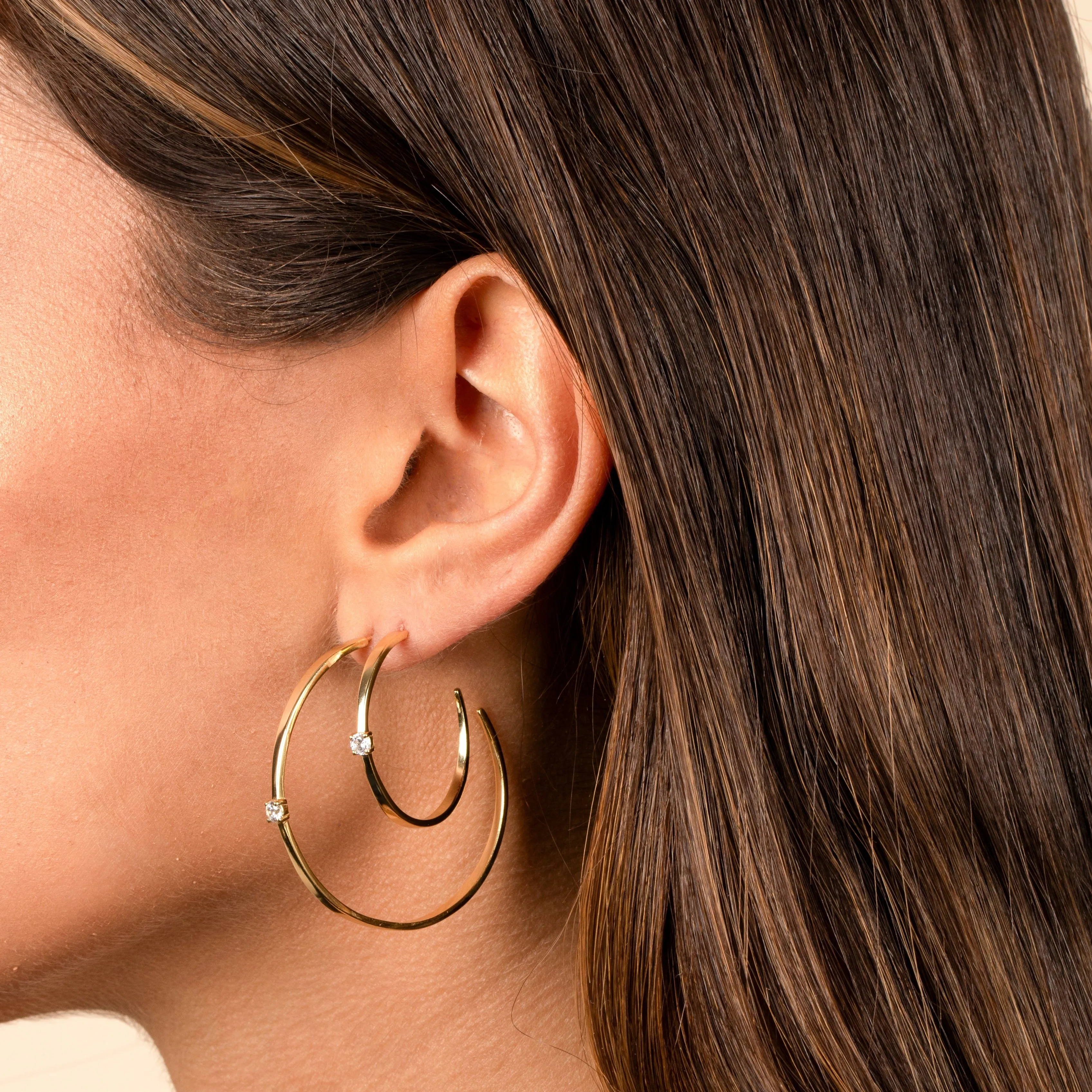 CZ Solitaire Open Hoop Earring