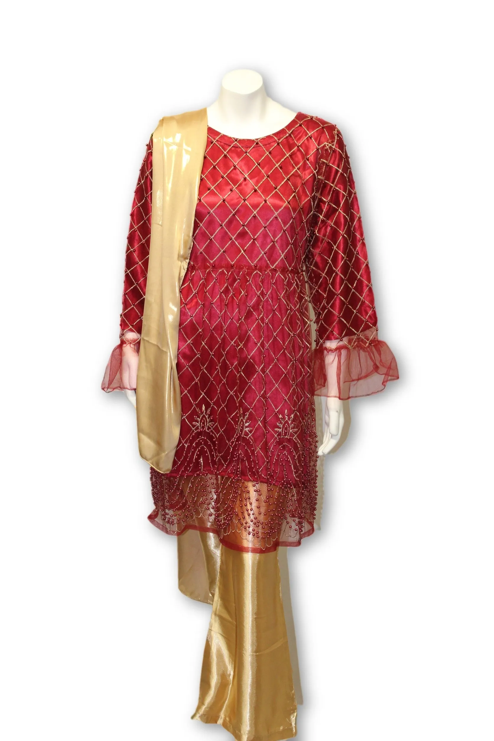 D12 Pakistani Indian Women Embroidered Organza Formal Dress
