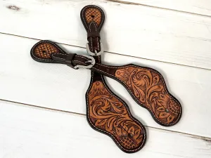 Dark and Medium Sunflower Tooled Spur Straps