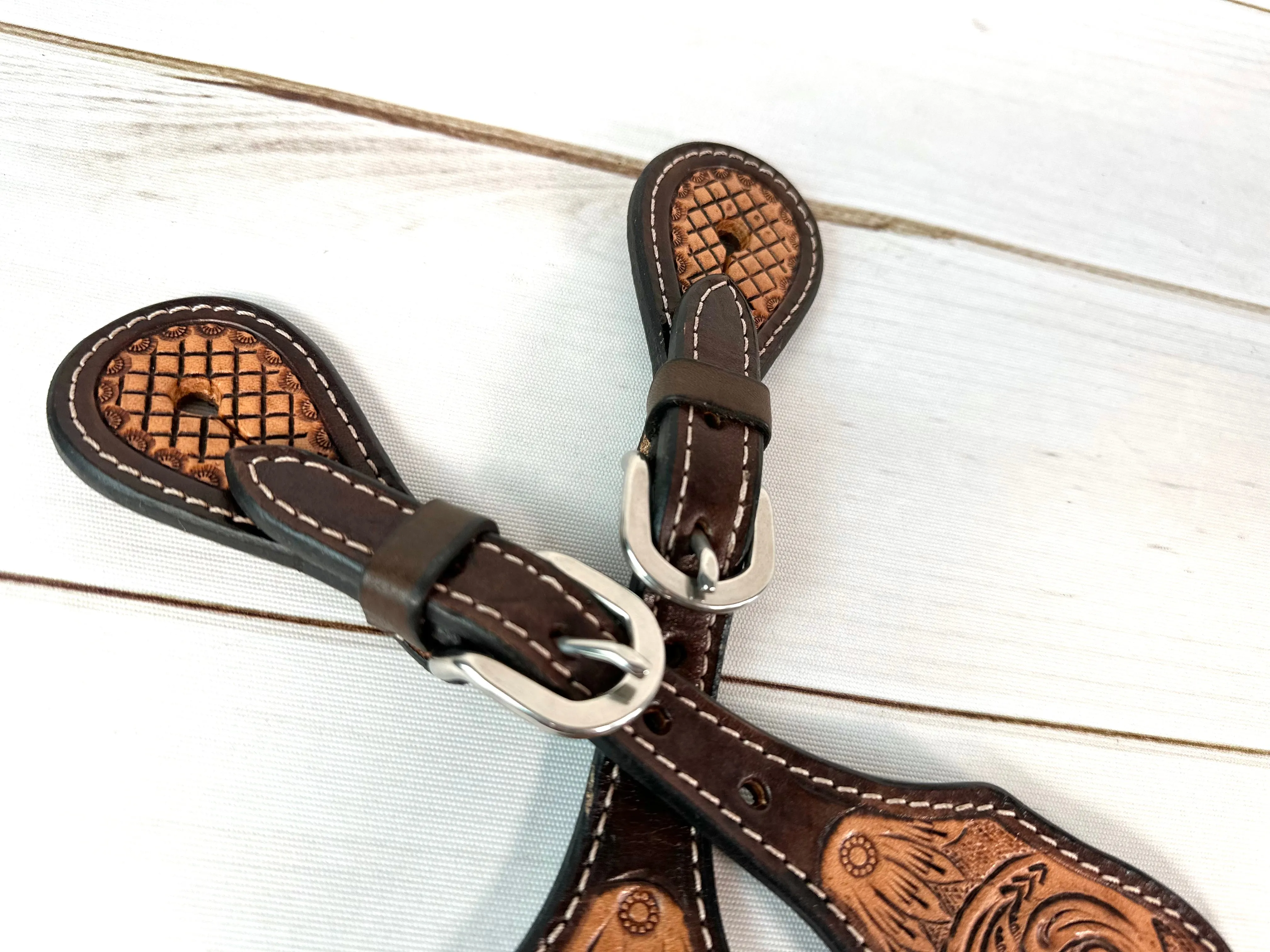 Dark and Medium Sunflower Tooled Spur Straps