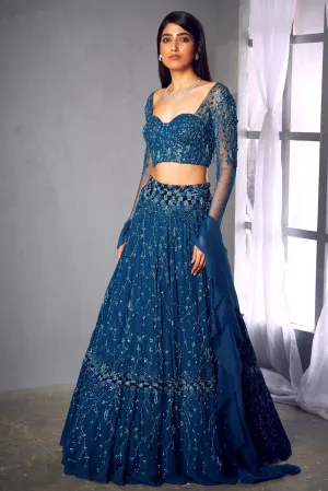 Dark blue embroidered lehenga