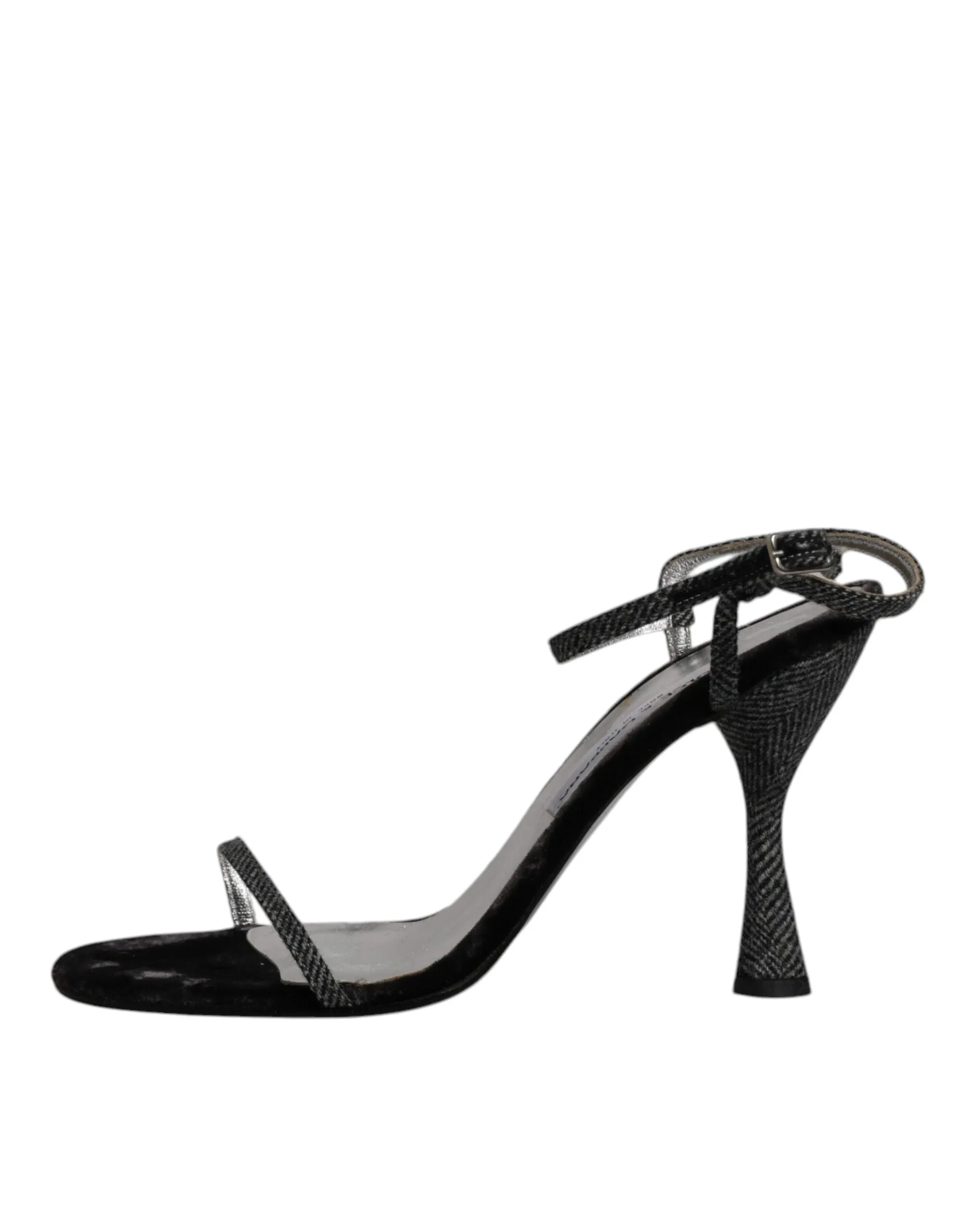 Dolce&Gabbana Women Gray Sandals Leather Chevron Print High Heel Shoes Sz EUR 40