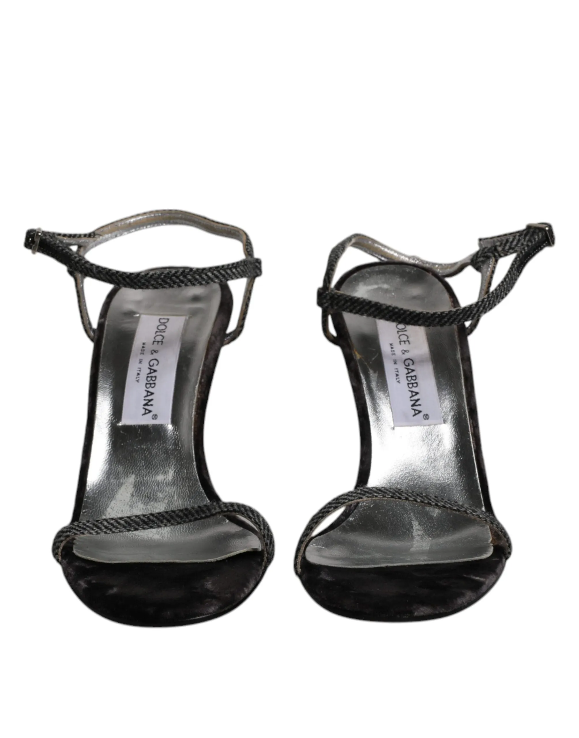 Dolce&Gabbana Women Gray Sandals Leather Chevron Print High Heel Shoes Sz EUR 40
