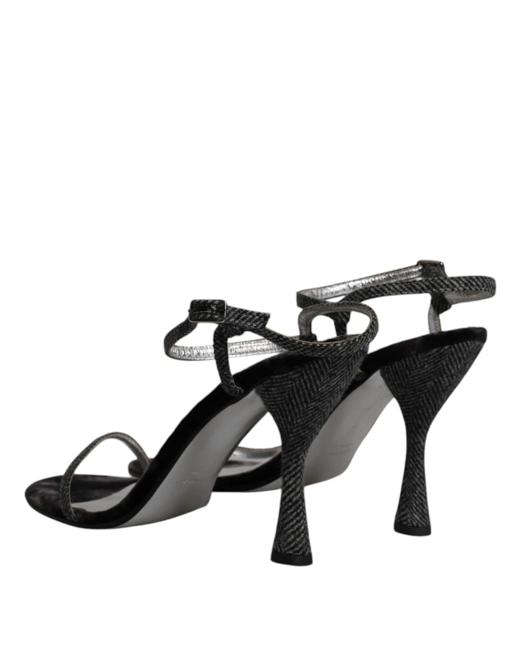 Dolce&Gabbana Women Gray Sandals Leather Chevron Print High Heel Shoes Sz EUR 40