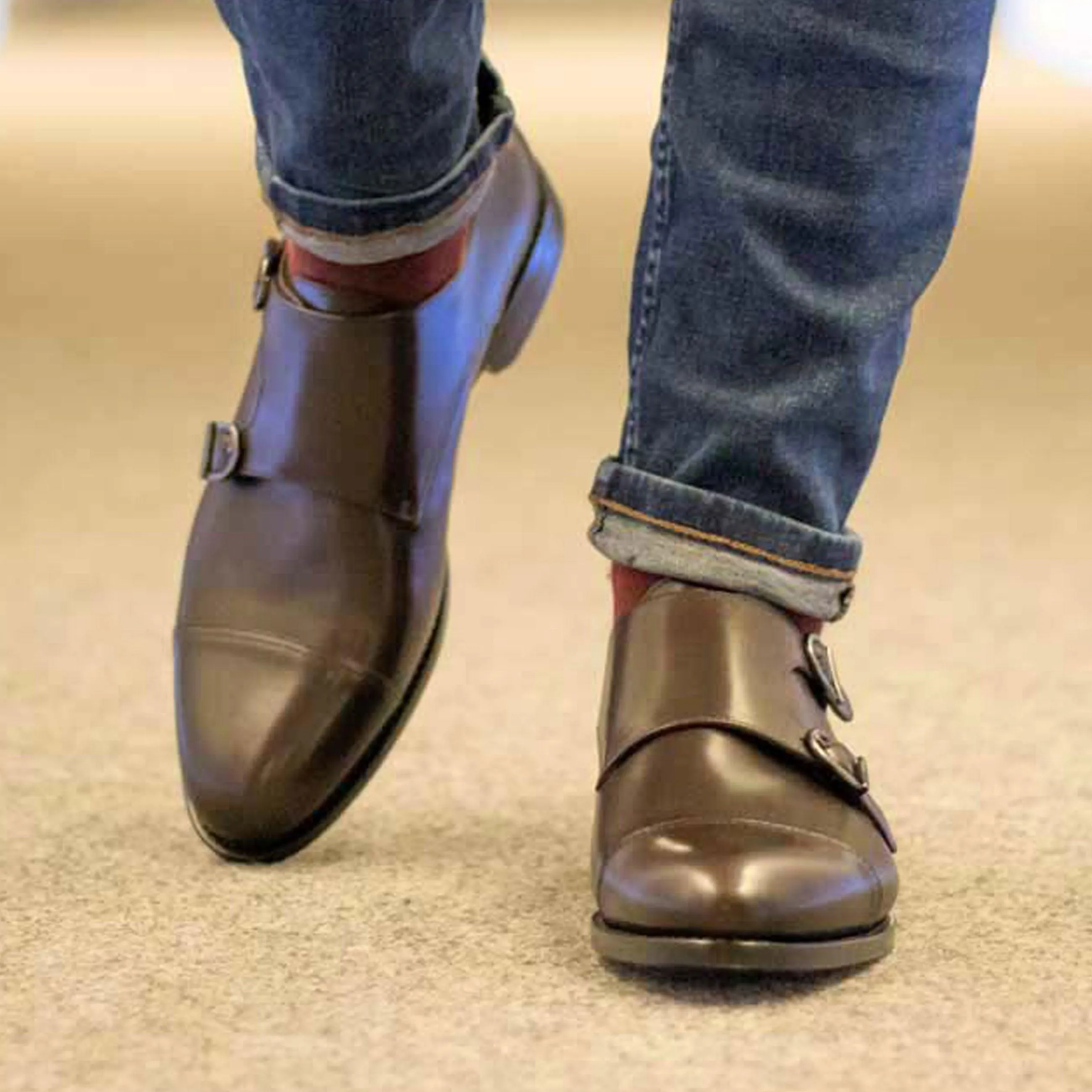 Double Monk dark brown box calf
