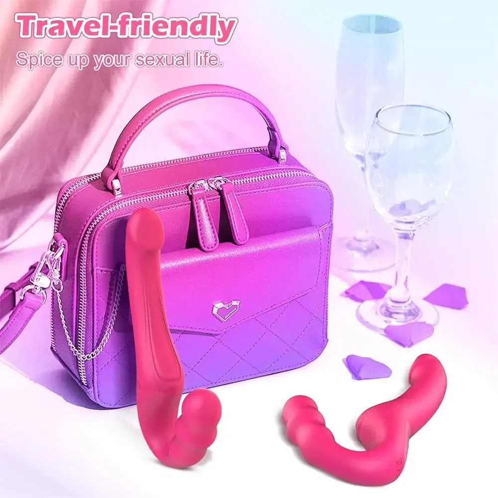 Double Wow Strapless Strap-On Dildo Vibrator 8 Inch