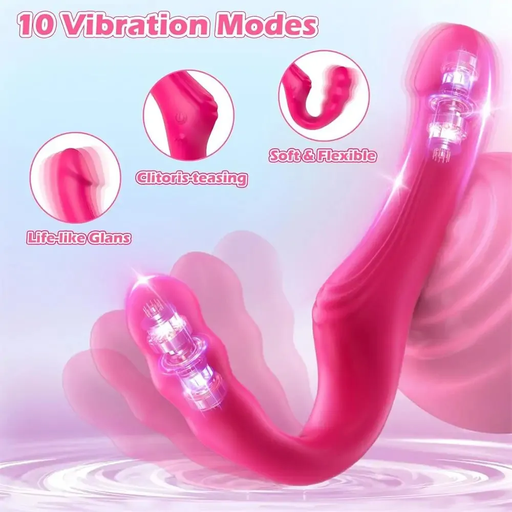 Double Wow Strapless Strap-On Dildo Vibrator 8 Inch
