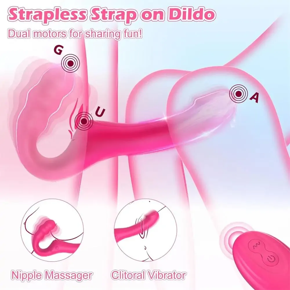 Double Wow Strapless Strap-On Dildo Vibrator 8 Inch