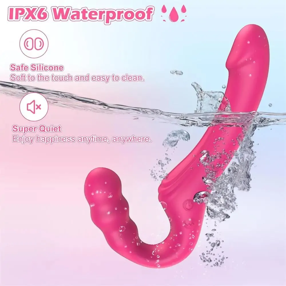 Double Wow Strapless Strap-On Dildo Vibrator 8 Inch