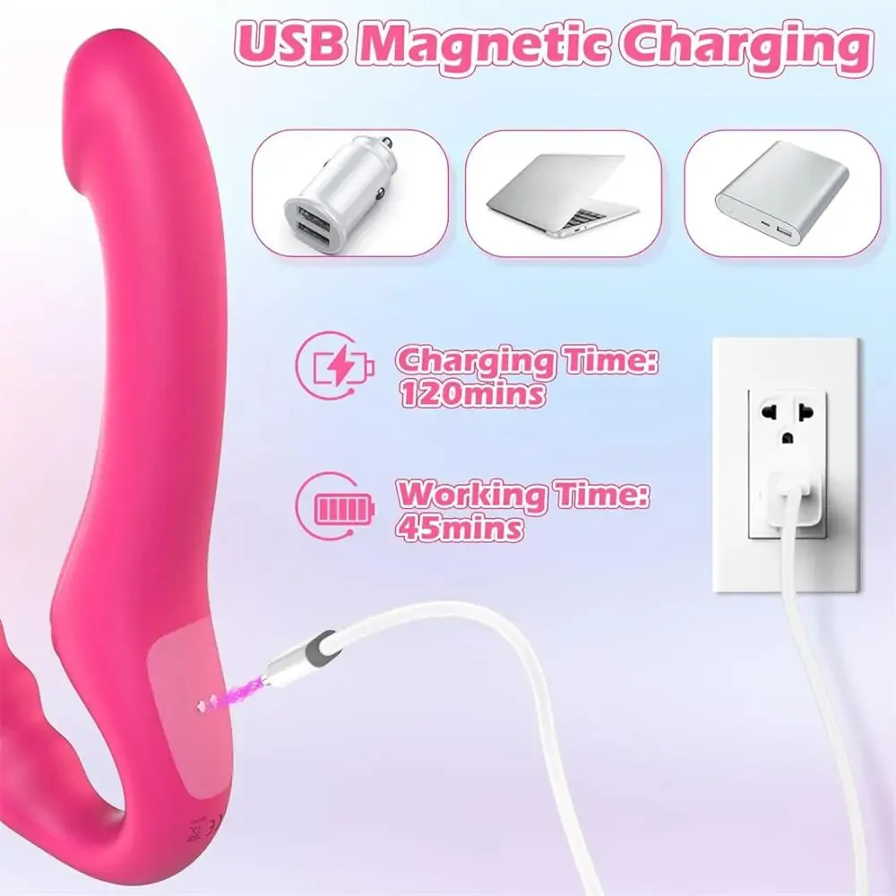 Double Wow Strapless Strap-On Dildo Vibrator 8 Inch