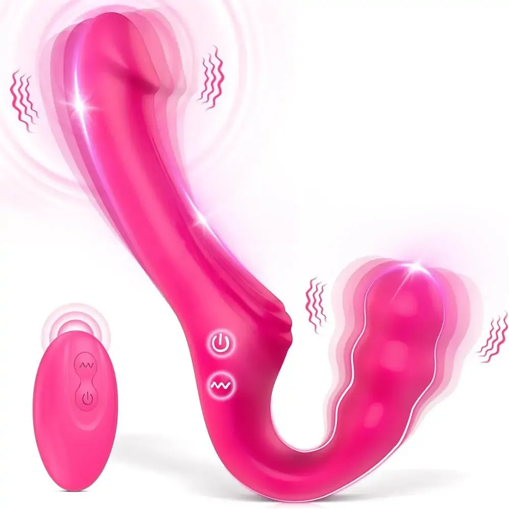 Double Wow Strapless Strap-On Dildo Vibrator 8 Inch