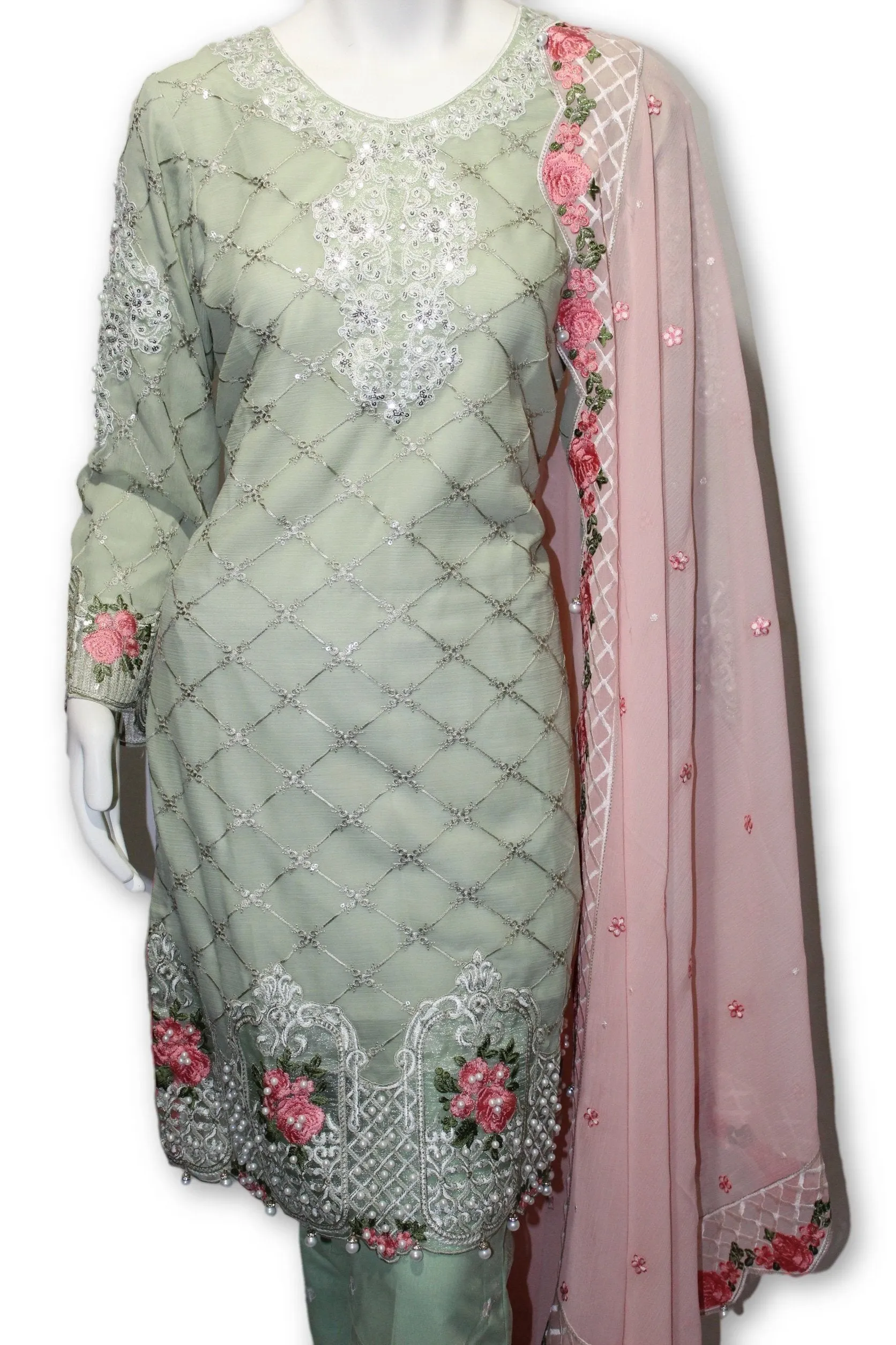 E10 Pakistani Indian 3 Pc Party Wear Chiffon Dress