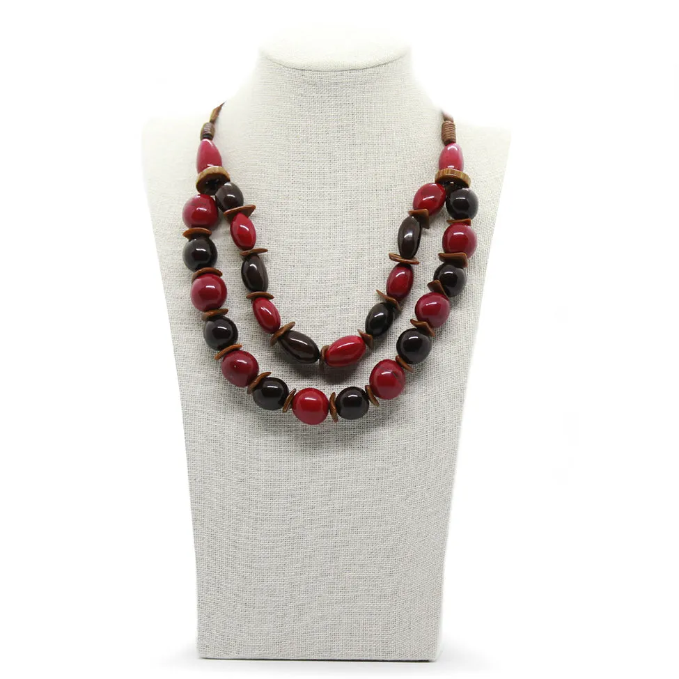 Earthy: Red 2-Layers Tagua Necklace Set