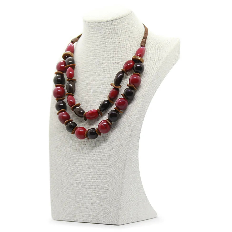 Earthy: Red 2-Layers Tagua Necklace Set