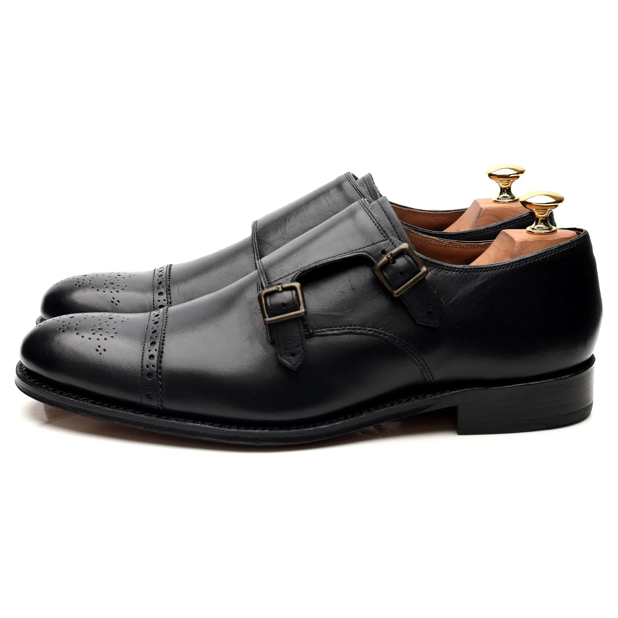 'Ellery' Black Leather Double Monk Strap UK 9 F