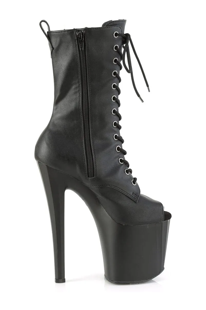 ENCHANT-1041 Black Faux Leather Ankle Boot