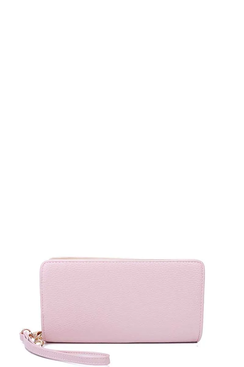 Fashion Solid Color Double Side Long Wallet With Hand Strap