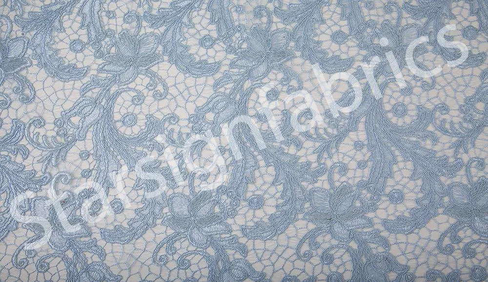 Floral Design Cord Thread Embroidered Fabric