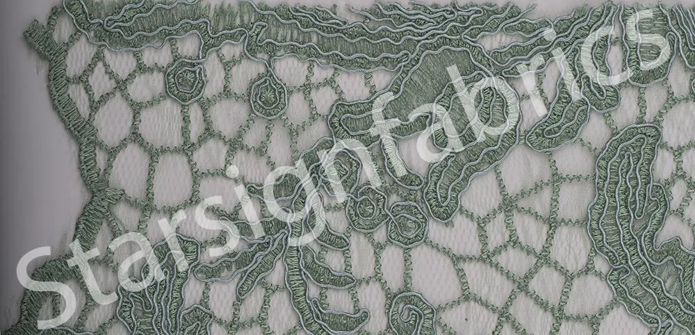 Floral Design Cord Thread Embroidered Fabric
