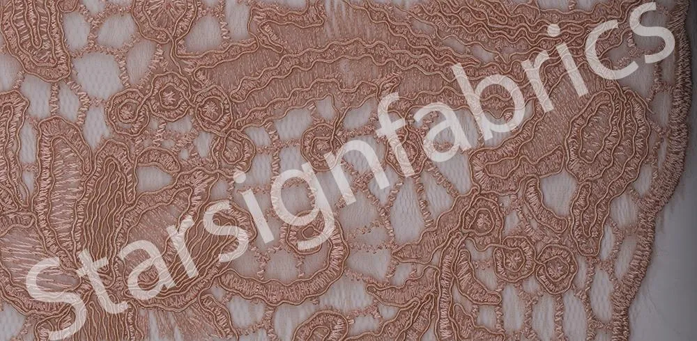 Floral Design Cord Thread Embroidered Fabric