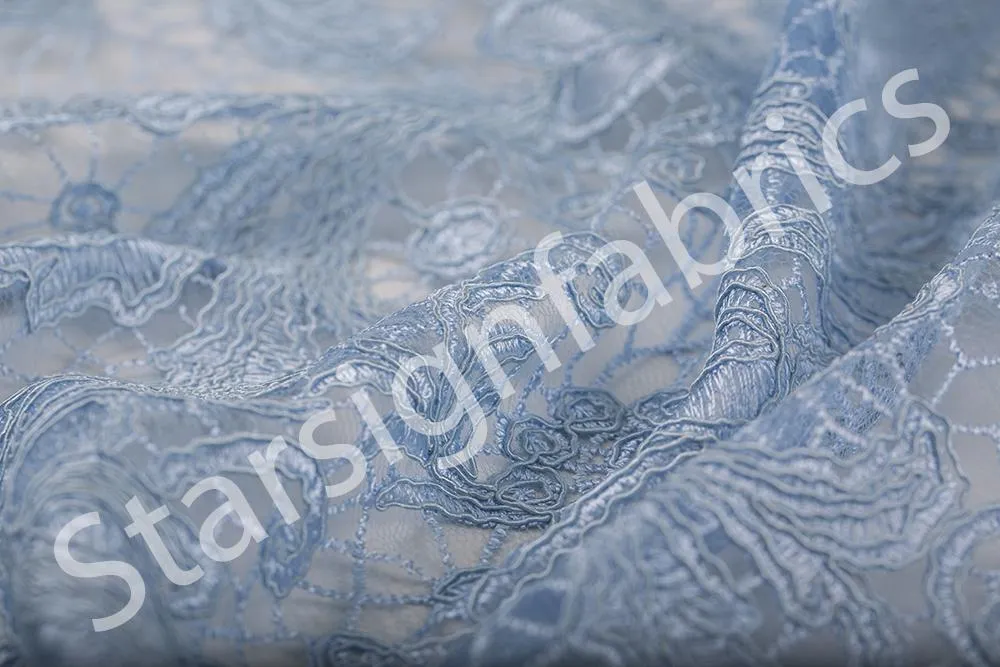Floral Design Cord Thread Embroidered Fabric