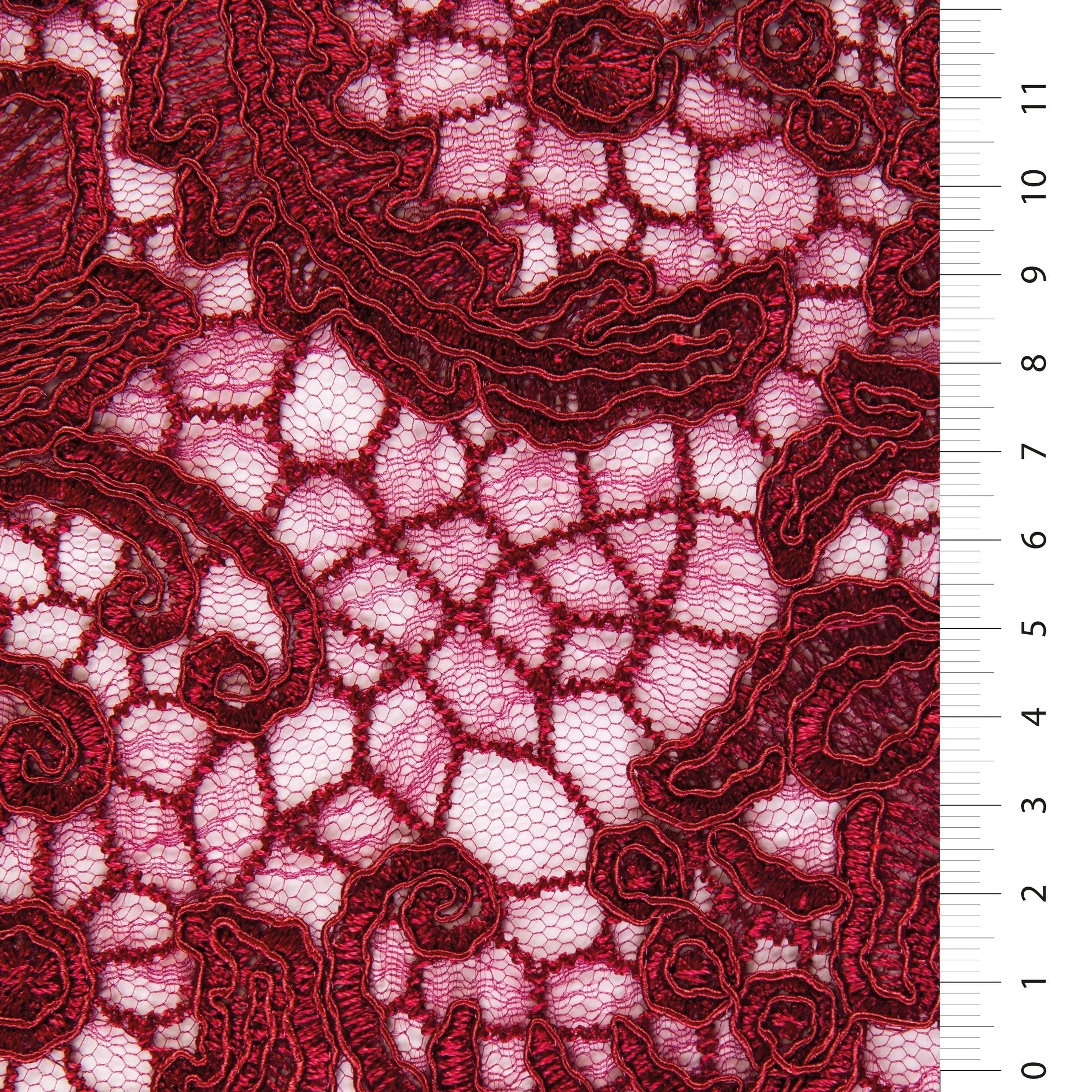Floral Design Cord Thread Embroidered Fabric
