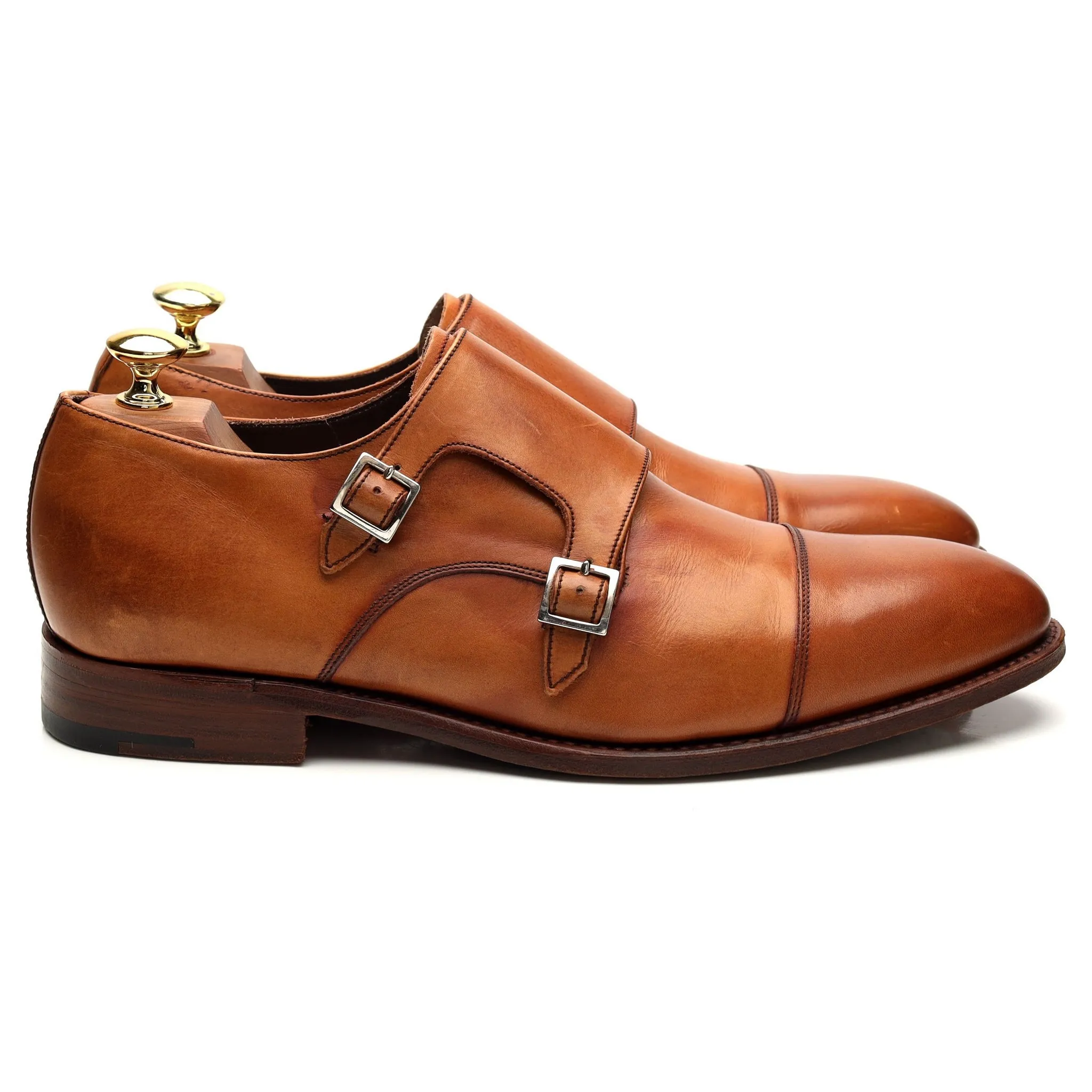 'Ford' Tan Brown Leather Double Monk Strap UK 8 F